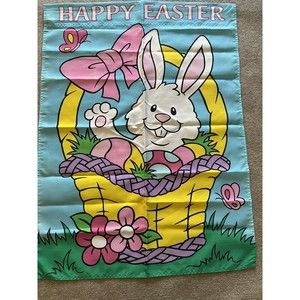 Easter‎ Bunny in Basket Butterfly Flowers Flag  Outdoor waterproof 39X29”